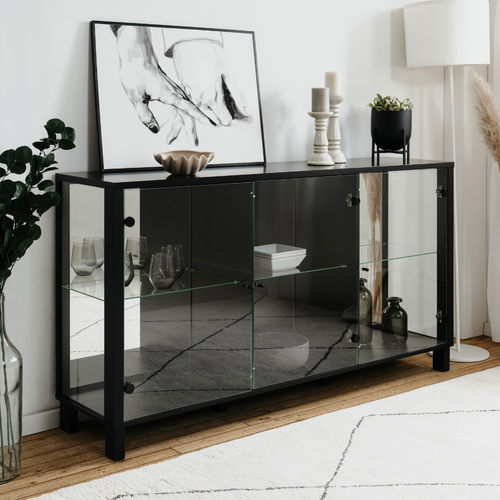 Buffet 3 Portes Vitrées Et 3 Étagères En Verre L160cm