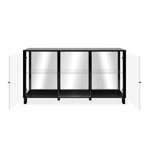 Buffet 3 Portes Vitrées Et 3 Étagères En Verre L160cm