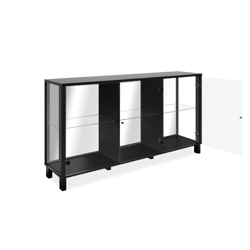 Buffet 3 Portes Vitrées Et 3 Étagères En Verre L160cm
