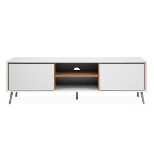 Meuble TV L.160 cm CLEM Imitation chêne et blanc