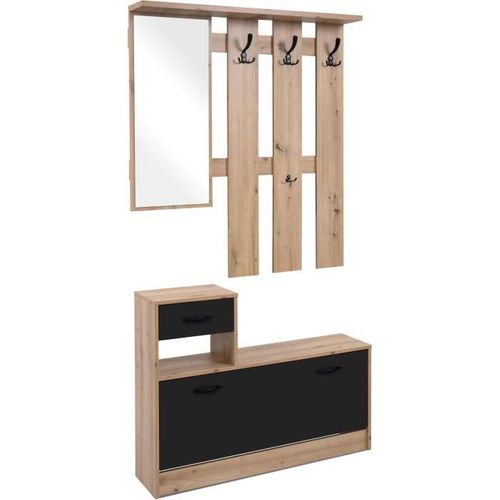 Vestiaire 3 Crochets - Rudolf - Chêne Artisan / Noir - Style Industriel - 100 X 25 X 180 Cm