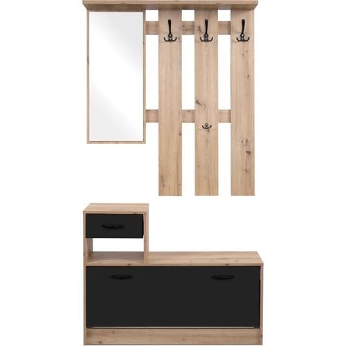 Vestiaire 3 Crochets - Rudolf - Chêne Artisan / Noir - Style Industriel - 100 X 25 X 180 Cm