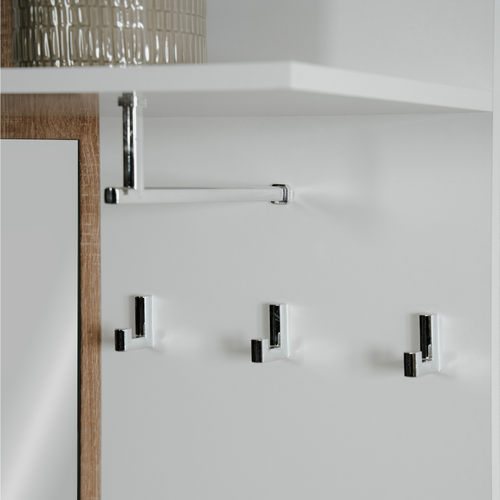 Vestiaire Avec Miroir Et Rangements Décor Chêne Et Blanc H200 Cm