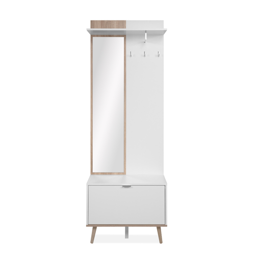 Vestiaire Avec Miroir Et Rangements Décor Chêne Et Blanc H200 Cm