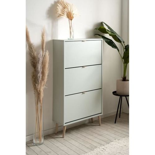 Meuble à Chaussures - Vigo 49a - Vert Pastel - Pieds En Bois Massif - 70 X 24 X 125 Cm