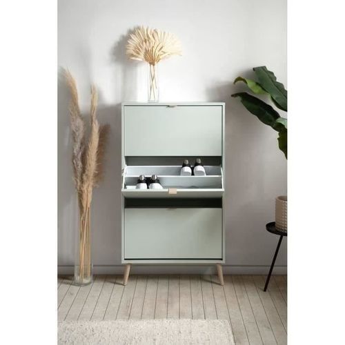 Meuble à Chaussures - Vigo 49a - Vert Pastel - Pieds En Bois Massif - 70 X 24 X 125 Cm