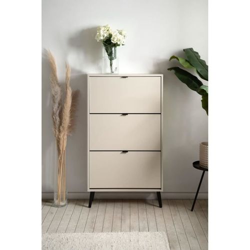 Meuble à Chaussures - Vigo 49a - Sable - Pieds En Bois Massif - 70 X 24 X 125 Cm