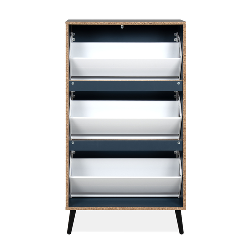 Meuble à Chaussures - Vigo 49a - Bleu Nuit - Pieds En Bois Massif - 70 X 24 X 125 Cm