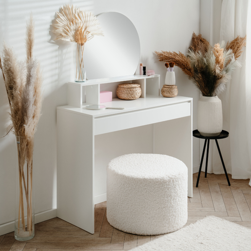 Coiffeuse 1 Miroir Arrondi 3 Niches Supérieures 1 Grand Tiroir L100cm