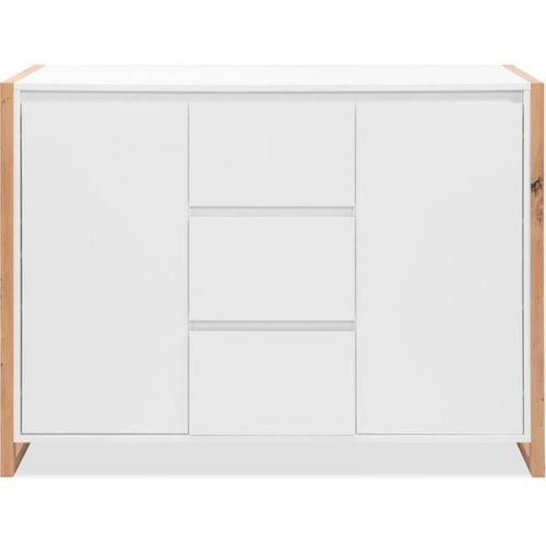 Buffet - Chene Artisan / Blanc - 2 Portes - 3 Tiroirs - 120 X 40 X 88 Cm