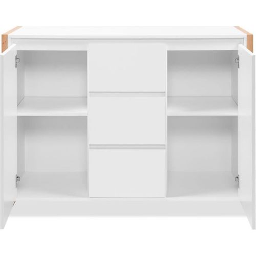 Buffet - Chene Artisan / Blanc - 2 Portes - 3 Tiroirs - 120 X 40 X 88 Cm