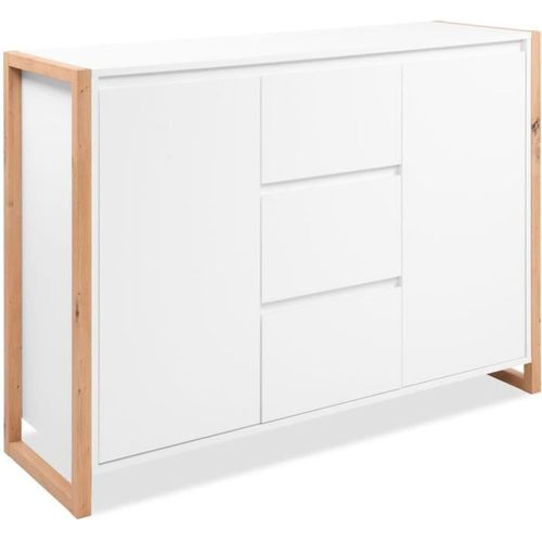 Buffet - Chene Artisan / Blanc - 2 Portes - 3 Tiroirs - 120 X 40 X 88 Cm