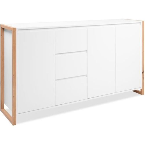 Buffet - Chene Artisan / Blanc - 3 Portes - 3 Tiroirs - 160 X 40 X 88 Cm