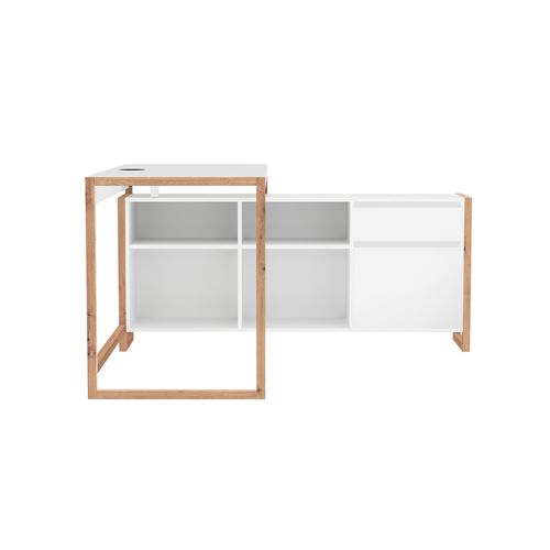 Bureau d'angle MAELYS imitation chêne et blanc