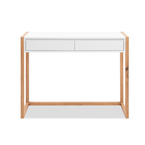 Console 2 Tiroirs Décor Blanc Et Chêne L100 Cm