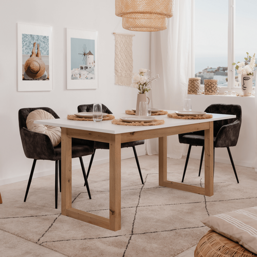Table à Manger - Extensible - 10 Personnes - Chene Artisan / Blanc - 160- 200 X 90 X 75 Cm