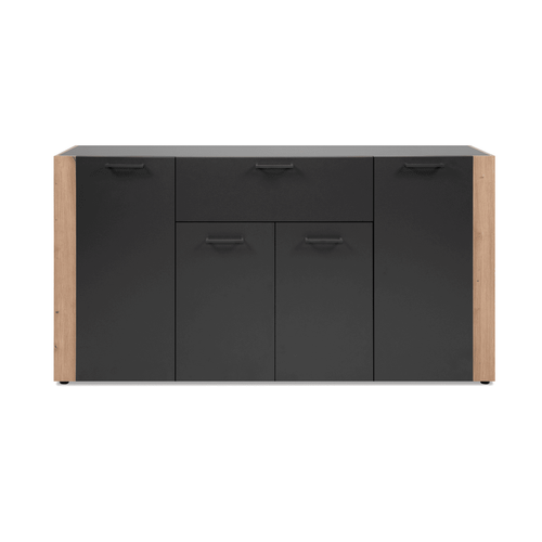 Buffet 4 Portes, 1 Tiroir Effet Gris Et Chêne L162 Cm