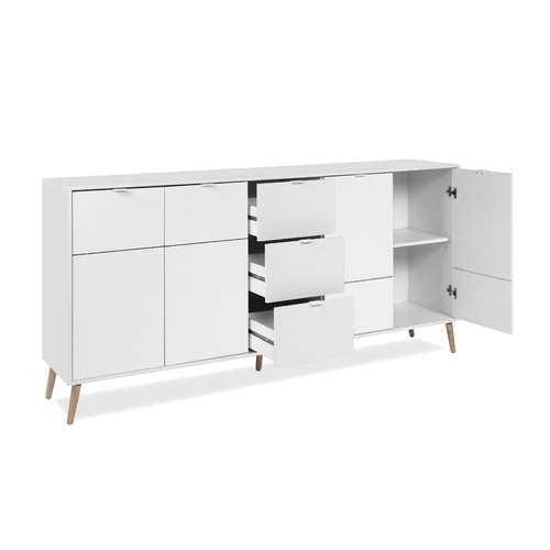 Buffet 4 Portes, 3 Tiroirs Effet Blanc Et Chêne L190 Cm