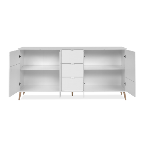 Buffet 4 Portes, 3 Tiroirs Effet Blanc Et Chêne L190 Cm