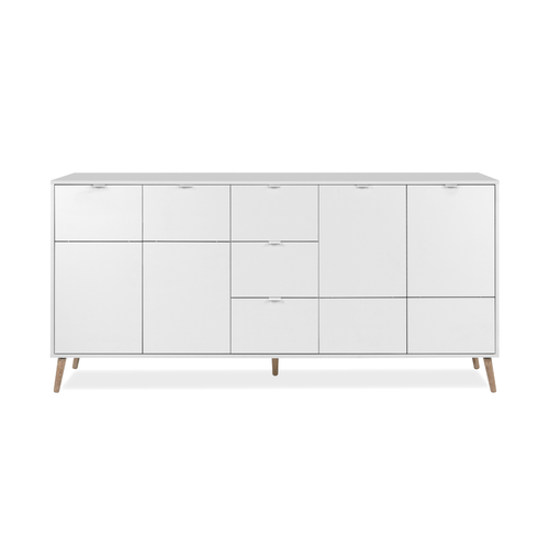 Buffet 4 Portes, 3 Tiroirs Effet Blanc Et Chêne L190 Cm