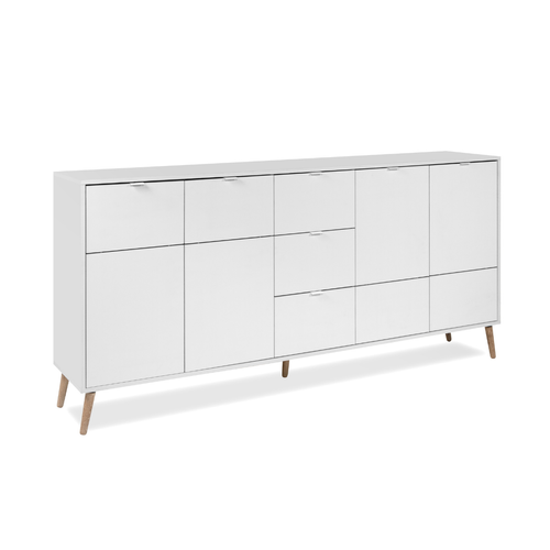 Buffet 4 Portes, 3 Tiroirs Effet Blanc Et Chêne L190 Cm