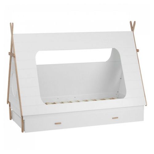 Lit Cabane Tipi 90x200 Cm En Pin Blanc Avec Tiroir De Rangement