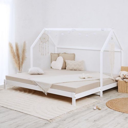 Lit Cabane Enfant 90x200 Cm En Blanc - Transformable Et Pratique