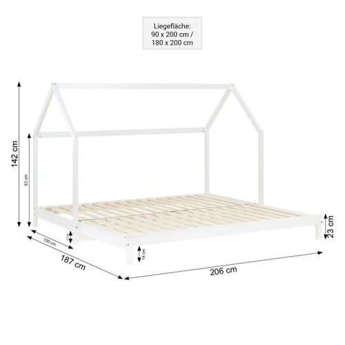 Lit Cabane Enfant 90x200 Cm En Blanc - Transformable Et Pratique