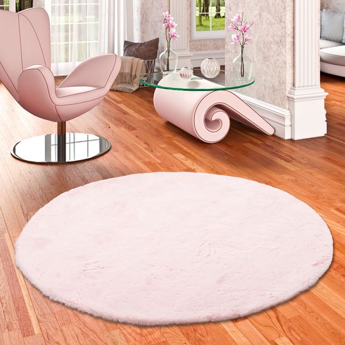 Tapis En Fourrure Plush Rond 80cm Rose