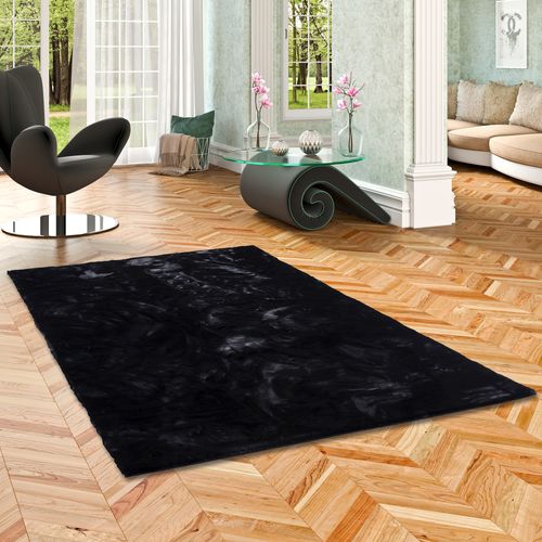 Tapis En Fourrure Plush 70x140cm Noir