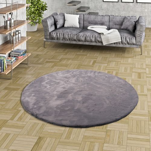 Tapis En Fourrure Plush Rond 160cm Gris
