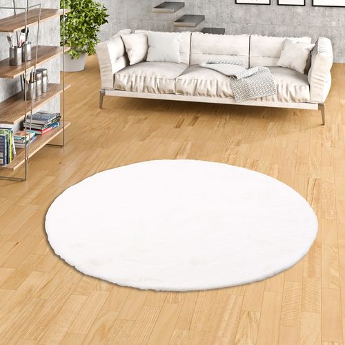 Tapis En Fourrure Plush Rond 80cm Blanc