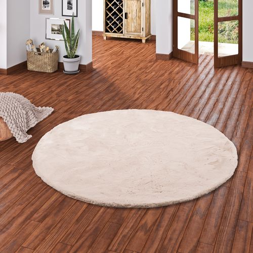 Tapis En Fourrure Plush Rond 80cm Beige