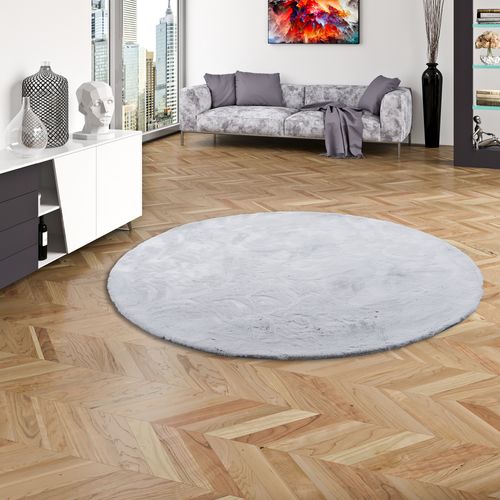 Tapis En Fourrure Plush Rond 80cm Gris Clair