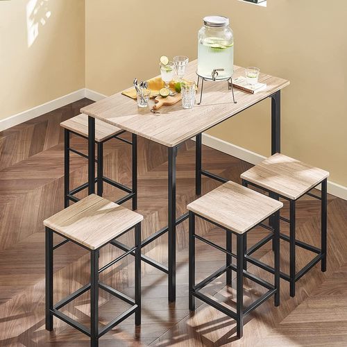 Ensemble Table Haute De Bar Detroit 100 cm Et 4 Tabourets – Idéal Pour Cuisine Et Espace Repas