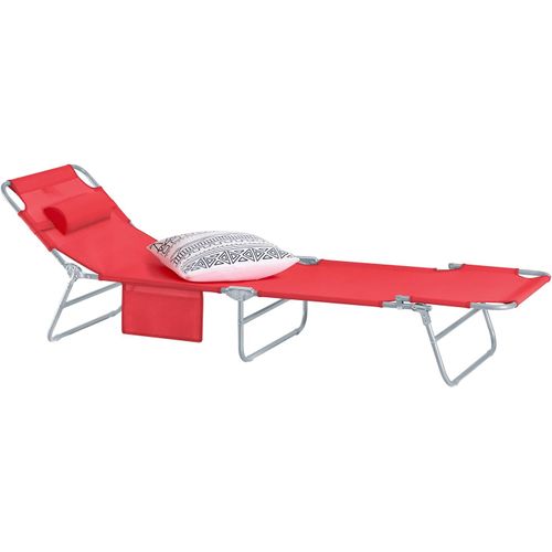 Chaise Longue Bain De Soleil Transat De Jardin Pliant Chaise De Camping Inclinable, Rouge, Ogs35-r
