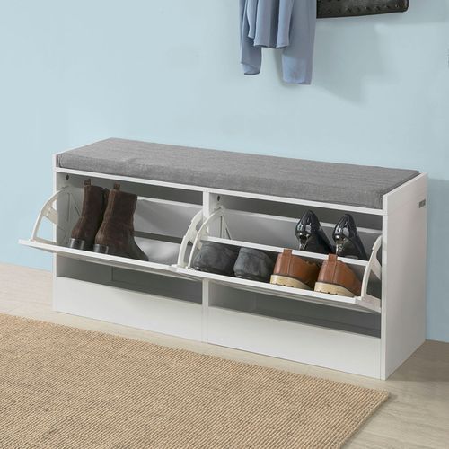 Banc De Rangement à Chaussures Armoire à Chaussures Meuble D'entrée 2 Abattants, Fsr62-w