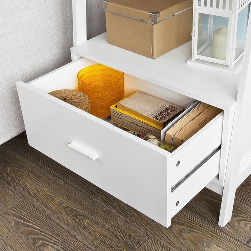 Bibliothèque Étagère Style Échelle De 4 Niveaux Et 1 Tiroir Blanc, Frg116-w