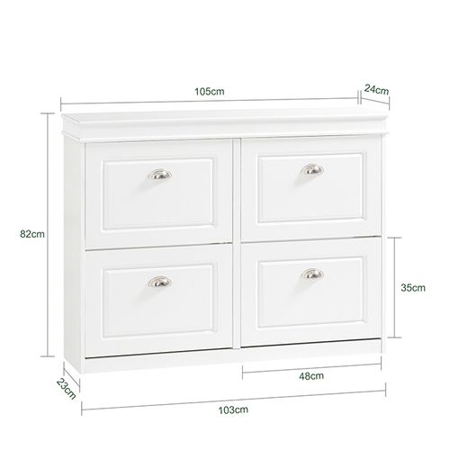Meuble à Chaussures 4 Abattants, Rangement Pratique pour Entrée, 105x24x83 cm, Blanc, FSR79-W