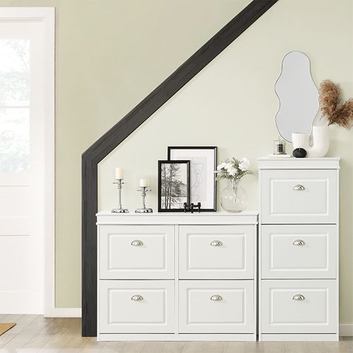 Meuble à Chaussures 4 Abattants, Rangement Pratique pour Entrée, 105x24x83 cm, Blanc, FSR79-W