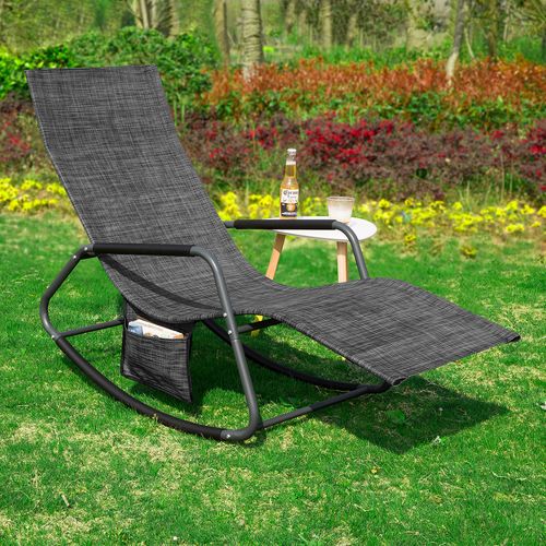 Fauteuil à Bascule Chaise Longue Bain De Soleil Rocking Chair Avec Pochette Latérale, Ogs47-ms