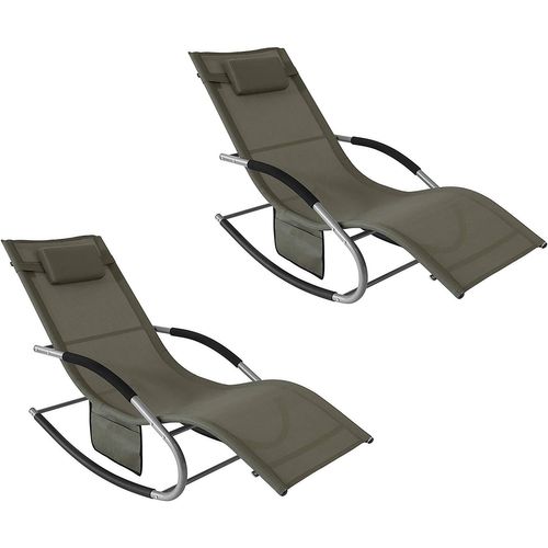 Lot De 2 Bain De Soleil Chaise Longue Fauteuil à Bascule Avec Appui-tête Et Pochette, Ogs28-brx2