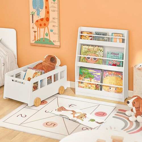 Bibliothèque Montessorienne Pour Enfants, Étagère à Livres Étagères à 3 Hauteurs, Blanc, Kmb45-w