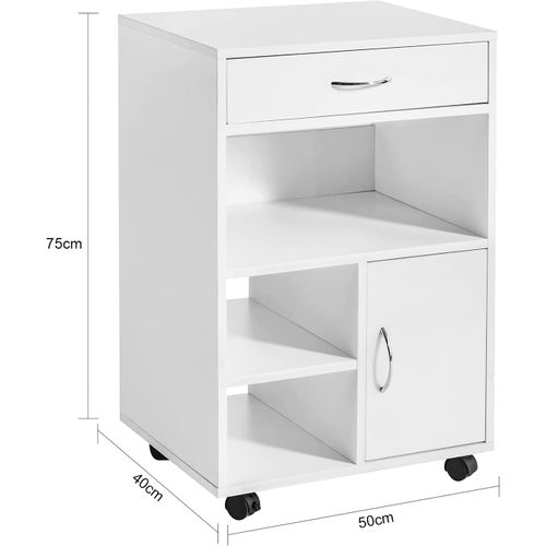Support Imprimante Roulant Bureau Mobile Caisson Avec Tiroir Et Porte, Blanc, Fbt106-w