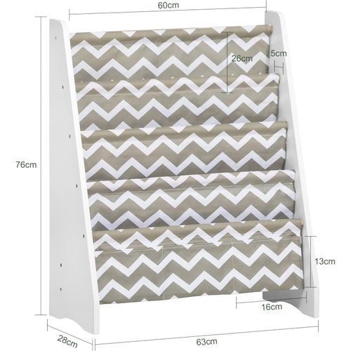 Bibliothèque Étagère à Livres Enfants Meuble Rangement Avec 4 Compartiments Et 3 Poches, Kmb50-hg