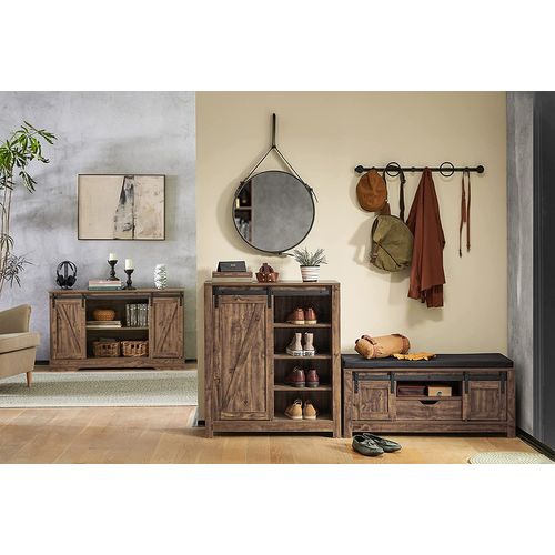Meuble Bas Meuble Colonne Commode Avec Porte De Grange Coulissante Armoire à Chaussures, Fsb59-n