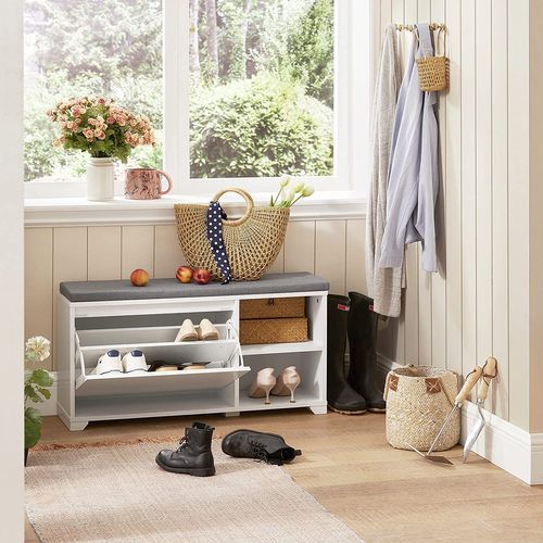 Banc à Chaussures Meuble à Chaussures Meuble D’entrée Avec Coussin, 2 Compartiments, Fsr119-w
