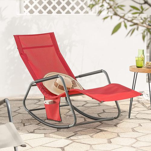 Fauteuil à Bascule Chaise Longue Bain De Soleil Rocking Chair Avec Pochette Latérale, Ogs47-r