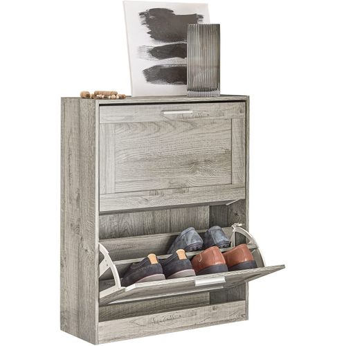 Armoire à Chaussures Avec 2 Abattants Pour Entrée Couloir, Effet Bois, Fsr137-hg