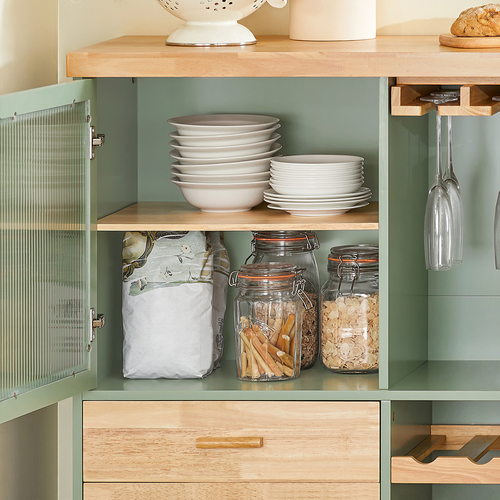 Desserte De Cuisine Sur Roulettes, 2 Portes, 2 Tiroirs Et Porte-bouteilles à 2 Niveaux, Fkw114-gr